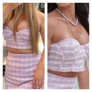 NWT ZARA‎ Bloggers Fave Tweed Corsetry Inspired Textured Crop Top S Purple